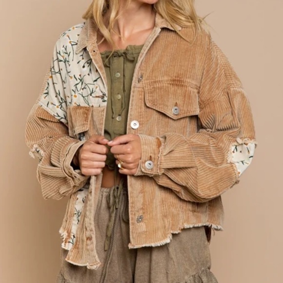 POL Tan Brown Corduroy Floral Patch Jacket S - Picture 6 of 16